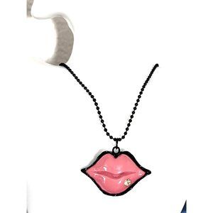 Red Lip with Diamond Mole Style Pendant Necklace